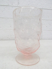 Seneca Glass Pink Clear Driftwood Crinkle 5″ Footed Tumbler Glasses Set of 4