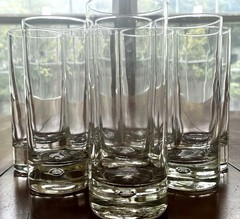 Crate & Barrel Direction Highball Glasses Set/8 Bubble in Base 12oz 6 1/8″ H