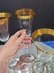 (6) Water Goblets Glasses 7-3/4″, clear Gold encrusted Glastonbury Lotus #85-1