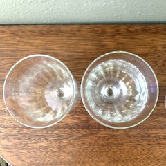8 Vintage Iridescent Rainbow Optic Panel Stemmed Tulip Wine Glasses Goblets 6”