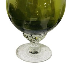 Vintage Sasaki Cocktail Set Green Art Glass Pitcher Decanter & 5 Wine Glasses