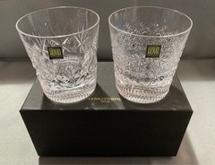 HOYA CRYSTAL Rocks Glass 2pcs set 9×8.5cm/3.54×3.3″ Kiriko Engraved on the Glass
