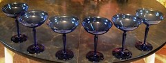 Vintage MCM Set 6 HAND BLOWN COBALT BLUE Champagne/Sherbet Glasses WIDE BELL TOP