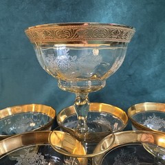 6 Champagne/Sherbet Athens Diana Gold Yellow, Gold Encrusted Tiffin-Franciscan