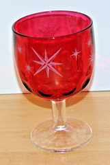Vintage Bartlett Collins 6″ Atomic Starburst Cranberry Thumbprint Goblet