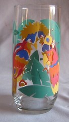 Flat Iced Tea Tumbler Glass Libbey Tropical Parrot Pattern Multicolor 6 3/4″
