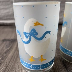 Vintage Libbey Drinking Glasses Country Goose Geese Duck Blue Ribbon Set Of 2