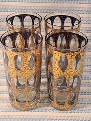Vintage Culver Pisa Highball Glasses 22k Gold Crackle Textured Overlay Set of 4