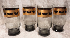 4 Smoke Gray Late MCM Gold Banded, Black Design Tumblers Set