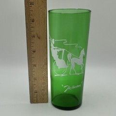 5 Vintage Anchor Hocking Green 16oz Highball Glasses The Hansom & Gas Buggy /cb