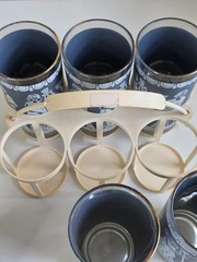 MCM Jeanette Jasperware-style Set Of 6 Blue Greek Hellenic Tumblers Carrier