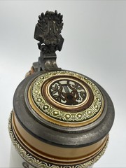 .5 L Etched Mettlach Beer Stein #1471 «Village Musicians» Inlaid Lid C. Warth