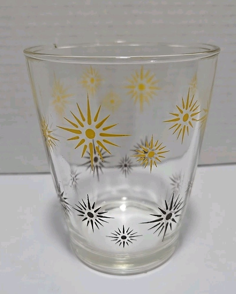 Vintage Hazel Atlas Atomic Star Glass With Yellow & Brown Stars