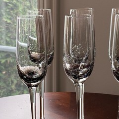 Crackle Glass Champagne Flutes Smoke Gray Pier 1 Clear Stem Set of 6 EUC Barware