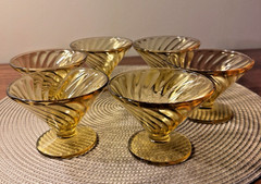 Vintage Federal Glass Diana Yellow Amber Cups Footed Swirl set of 6 Martini