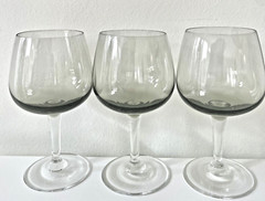 Set Of 3 Glass Brandy Snifters 5” Tall Smokey Green Mid Century Modern