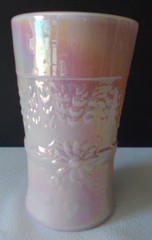 Gibson Rosaline tumbler, Harvest Flower pattern, Measures 4-¾ inches, Iridized