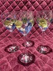 Vintage Hand Painted Grapevine Wine Goblets Set of 4 Floral Art Glass Stemware