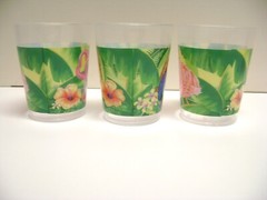 4 1/4″ tall PINK FLAMINGO, Parrot+ Macau Plastic Drinking Cups/Glasses Set of 3