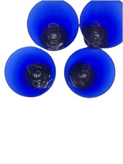 *Cobalt Blue 4” Lowball Stemless Cocktail Martini Glasses Barware Good Condition