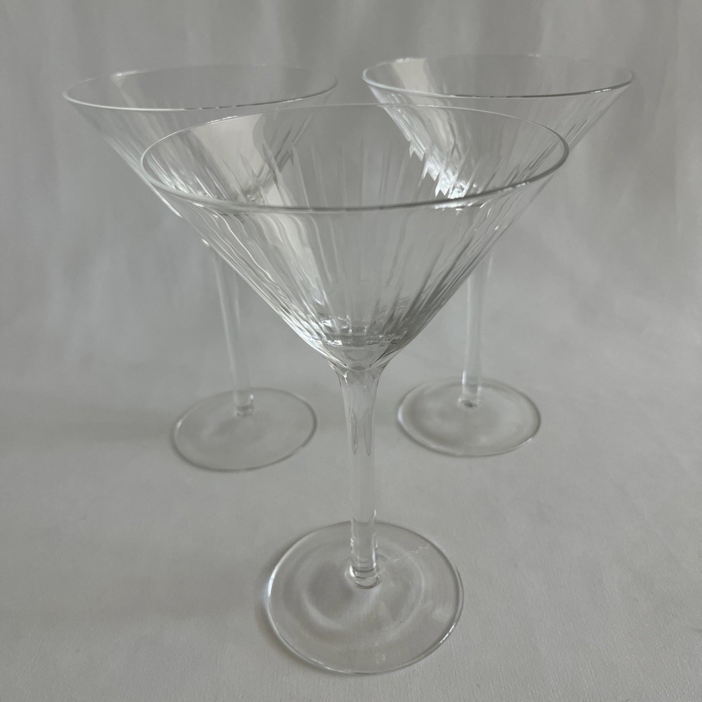 Vintage Martini Glasses Crystal Set Of 3 Starburst Lines Cosmopolitans Cosmo EUC
