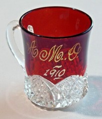 Antique Ruby Red Flash Glass A.M.O. 1910 Fair Souvenir Cup