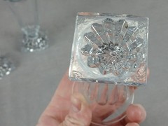 Set of 6 Anglo Irish Petal Cut Pressed Lemon Squeezer Base Jelly Glasses C.1800
