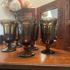 5 Vintage Imperial Glass Old Williamsburg Brown Water Goblets 1970’s EUC