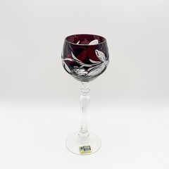 Vintage Lausitzer Cut To Clear Cased Glass Crystal Wine Hock Glasses Grapes x6