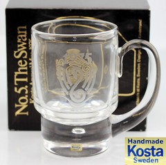 KOSTA BODA Sweden Signed Art Glass Crystal Mug 1975 The Swan, Nice Birthday Gift