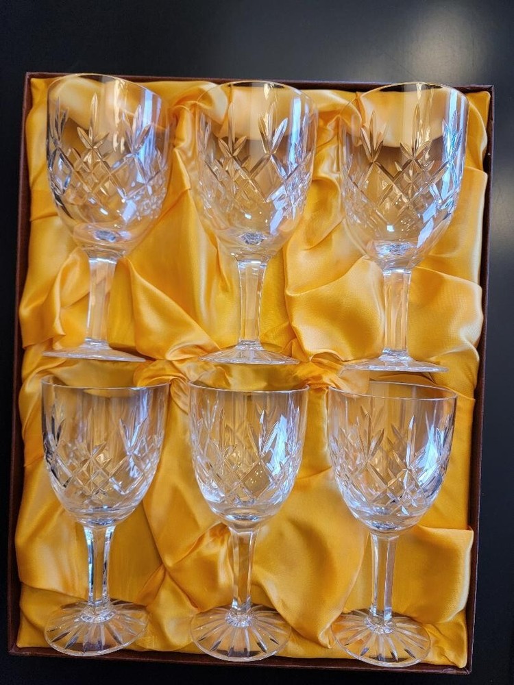 Edinburgh crystal Wine Glasses, Lomond design, Original Style, boxed set of 6