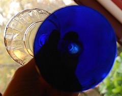 Vtg Set 3 Weston OPTIC CRYSTAL Cut Flower Water Goblets WGL19 COBALT BLUE FOOT