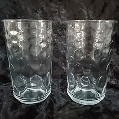 Vtg Libbey Fish Scale Design Tumblers (2) 5.75″tall 3.25″ diam 16 oz
