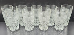 9 Anchor Hocking Wexford 10 Oz Tumblers Vintage Clear Diamond Cut Etch Retro Lot