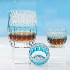 Set Of 3pc Blue Sake Baijiu liquor Spirit Shot Glasses With Decanter 14oz&2oz