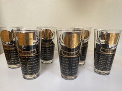 Set Of 6 MCM 50‘s-60’s gold black Cera Sports Memorabilia highball glasses