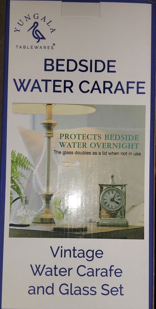 Yungala Bedside Water Carafe and Glass Set Clear 32oz Embossed Tumble Up