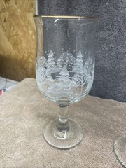 Vintage Set of 6 Libbey Winter Wonderland Etched Frosted Trees Water/Wine Goblet