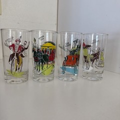 Vintage Drink Glasses, Gay Nineties Transportation Theme, Kitsch Bar Ware Set~4