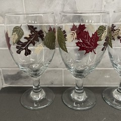 4 Libbey Fall Leaves 7″ Water Wine Glass Goblet Autumn Leaf Glassware.