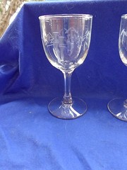 Vtg Sasaki Crystal 7 Wine Glasses CUT BAMBOO Multisided Faceted Stem 4 1/4 Glass