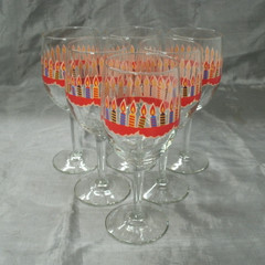 Vtg Unbranded Birthday Candles Set of 6~7-1/8″ Wine Water Goblets Glasses EC 2