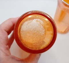 Vintage Hazel Atlas Fruits Iridized Marigold Tumblers Set of 2 Carnival Glass