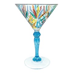 Set of 6 Six Murano Martini Or Champagne Glasses Hand Painted Multi Mixed Stems
