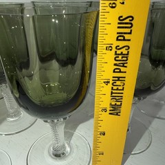 Lot 7 Gorham Crystal Octette Green Gray Wine Glasses Goblets 5 7/8″ Tall