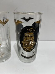 VTG 1960 Libbey 3 Tumblers Perry’s Flag Ship Andrew Jackson Independence Hall