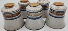 Early Deneen Pottery Stamped VTG Cream, Blue, and Brown Cups Set of 6 Beautiful