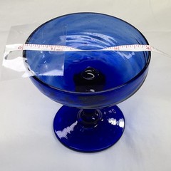 Avalos Mexican Art Glass Champagne / Sherbet Glass Cobalt Blue Swirl 3.75″ Tall.