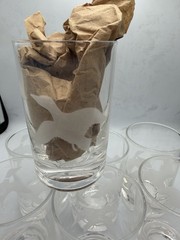 Retro Barware! Libbey Flying Geese Etched Glasses 4” Tall Set of 7 MCM