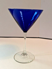 Dark Blue Margarita Blown Glass Clear Stem 8” Tall 5”Diameter Holds 8 ounces